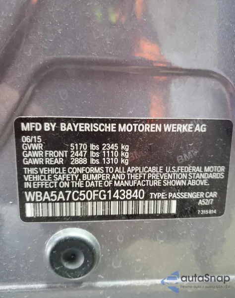 2015 BMW 528 Xi from USA, damaged, VIN WBA5A7C50FG143840
